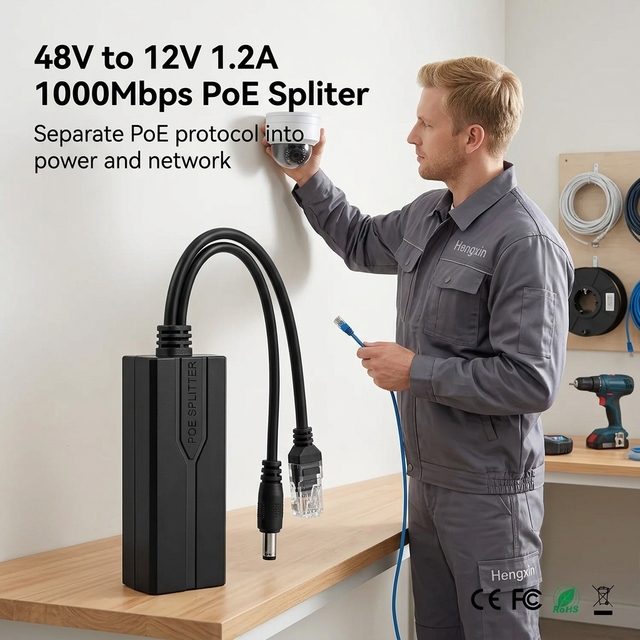 Standards 48V DC 12V 1.2A POE Splitter Power Gigabit Separator IEEE802.3Af/At Isolation 10/100/1000Mbps CCTV System Plastic