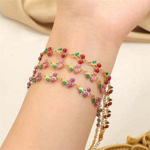 Pulsera de cereza esmaltada multicolor, de acero inoxidable con PVD en tono dorado, cadena ajustable con diseño de frutas, regalo de joyería navideña para mujer - Product Image 2