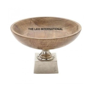 Silver Color Base Round Shape Bowl With Handle Stainless Steel <b>Wood</b> Material <b>Kitchen</b> <b>Accessories</b> Home Decorative Bowl - Product Image 6