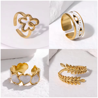 Bague ajustable ouverte en émail pour femme, en acier inoxydable doré PVD, design goutte d'huile, style classique, pour fiançailles et soirées