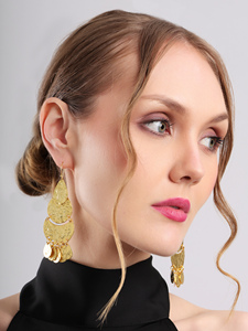 Pendientes de cascada dorados con textura martillada, estilo bohemio, joyería de moda llamativa para mujer - Product Image 4