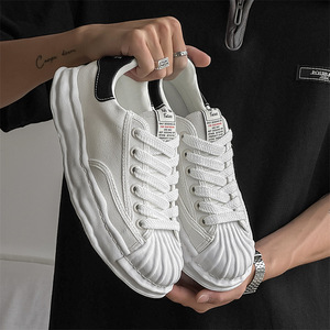 Baskets blanches à bout en forme de coquille, chaussures en toile polyvalentes pour femmes, chaussures à semelle épaisse pour augmenter la taille, chaussures pour hommes - Product Image 3