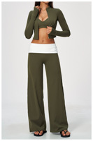 Pantalon évasé, Soutien-gorge de sport à bretelles réglables, Veste de sport pour femme vert foncé, Vêtements de sport en gros