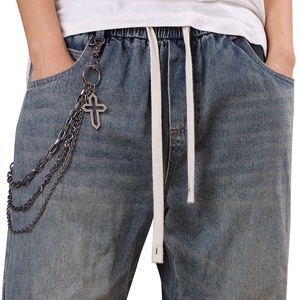 Cross Pendant <b>Trouser</b> <b>Chain</b> Zinc Alloy Multi Layered Gunmetal Black Unisex Fashion Accessory Daily Wear - Product Image 1