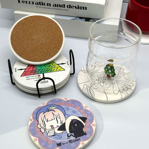 custom logo Absorbent Ceramic Stone Marble Pattern <b>Coasters</b> with Cork Base <b>Drink</b> <b>Coasters</b> with Metal Holder Stand - Product Image 1