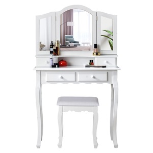 Ensemble coiffeuse avec miroir et tabouret, bureau de maquillage blanc pour rangement et utilisation en dressing - Product Image 5