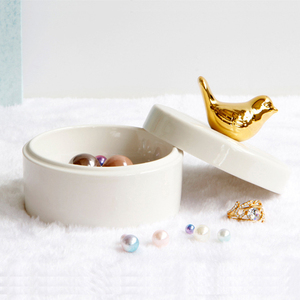 Caja de Almacenamiento de Joyas de Cerámica Blanca Hecha a Mano con Decoración de Pájaro Dorado <span class=keywords><strong>Jalo</strong></span> JE1370, Color y Logotipo Personalizables - Product Image 3