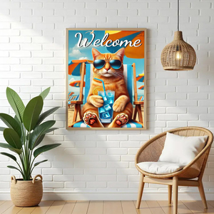 Peinture Diamant 5D Complète DIY SONGWOOART - Chat de Plage Bienvenue pour <span class=keywords><strong>D</strong></span>écoration Intérieure - Peinture Diamant Personnalisée - Product Image 1