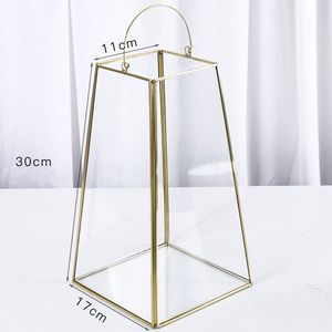 Vetro trapezoidale in metallo lanterna geometrica appesa terrario interno/esterno piantatrice a secco per la tavola di arredamento per la casa - Product Image 5