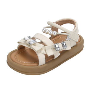 2025 Summer New Girls' Rhinestone Princess Sandals Soft Soled Beach <b>Shoes</b>-Middle Large Size - Product Image 2