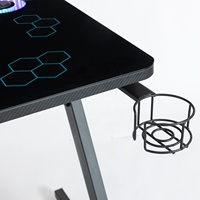 Mesa de Juego Moderna y Resistente con Marco Metálico en Forma de Z, Luces RGB, Portavasos y Superficie de Vidrio para Configuración de eSports, Escritorio para Juegos de Carreras y Computadora