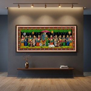 Peinture à la main Krishna RaasLeela Pattachitra, art indien traditionnel d'Orrissa, décoration murale pour salon intérieur - Product Image 5
