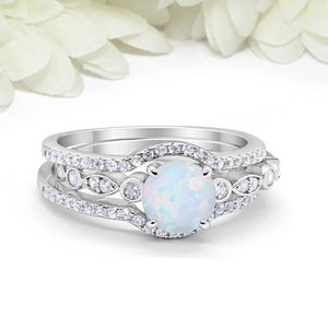 ชุดเครื่องประดับเงินแท้ 925 ประดับโอปอลสีขาวทรงกลม สไตล์วินเทจอาร์ตเดโค 3 ชิ้น สำหรับงานแต่งงาน งานหมั้น และเจ้าสาว - Product Image 3