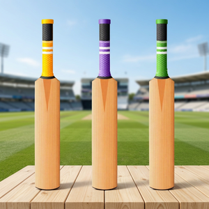 Batte de cricket classique en bois avec manche jaune, violet et vert, durable pour l'entraînement et la pratique - Product Image 3