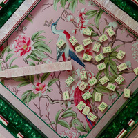 Set Mahjong Bertema Pink Elegan dengan Pola Seni Burung Oriental dan Bunga Peony, Ubin Mahjong Akrilik untuk Hadiah Liburan atau Ulang Tahun Wanita.