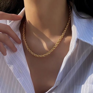 Hot Selling 18K Gold Plated Stainless Steel Necklace Trendy Geometric <b>Rope</b> Link <b>Chain</b> for Men Women Hip Hop Fashion Jewelry - Product Image 4