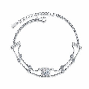 กำไล S925เพชรมอยส์สีฟ้า1.0CT สำหรับผู้หญิงกำไลเงินสเตอร์ลิงสำหรับผู้หญิงเครื่องประดับแบบปรับได้โซ่คู่ขายส่ง - Product Image 1