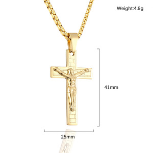 <span class=keywords><strong>Jesus</strong></span> 14k Banhado A Ouro São Bento Religioso Cruz Pingente Católica Crucifixo Colar para Homens - Product Image 2