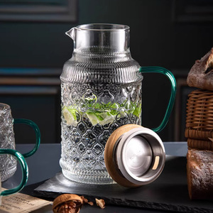 Carafe à eau froide en verre avec couvercle, grande capacité, forme ronde, pour utilisation dans le salon - Product Image 3