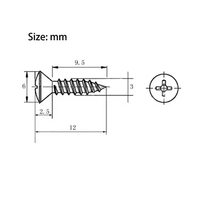 M1.4 M1.5 M1.6 M1.7 M1.8 M2.2 M2.3 M2.5 M2.6 M2.8 M3 M3.5 Vis à bois à tête cylindrique Oxyde noir Système métrique Acier noir Phillips