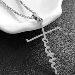 Collier pendentif religieux en acier inoxydable avec croix chrétienne, mot de foi <span class=keywords><strong>et</strong></span> prière - Product Image 3