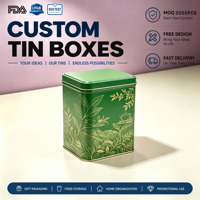 Boîte en métal personnalisée de luxe pour thé vert, emballage métallique sur mesure avec logo, format personnalisé, qualité alimentaire, vente en gros