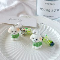 Breloque Perles Chiot Floqué Adorable, Pendentif Tasse de Bubble Tea Matcha, Style Cordon et Porte-clés pour Décoration de Téléphone et Sac, Cadeau pour Filles