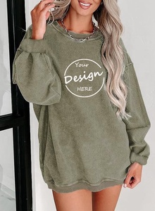 Embroidered Corduroy Jumper Crewneck Wholesale Custom Plain <strong>Ribbed</strong> Heavyweight 400GSM Corded Crew <strong>Neck</strong> <strong>Sweatshirt</strong> for Women - Product Image 3