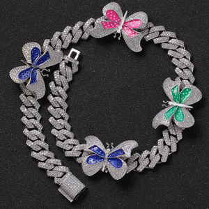 Collar de Cadena Cubana BC114 con Colgante de Mariposa de Latón, Zirconia y Baño de Plata, 13mm, 16 y 18 Pulgadas, Joyería Hip Hop para Fiesta, Regalo - Product Image 5