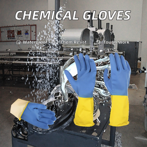Blue Yellow Anti-Chemical Acid and <b>Alkali</b> Heavy Duty Industrial Latex Chemical Resistant Waterproof Work Rubber Gloves Size L - Product Image 2