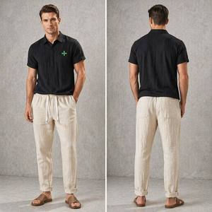 Pantaloni da uomo in lino, stile jogger, casual, a vita elastica con coulisse, leggeri, lunghi fino alla caviglia, vestibilità ampia, per yoga e spiaggia, all'ingrosso - Product Image 4