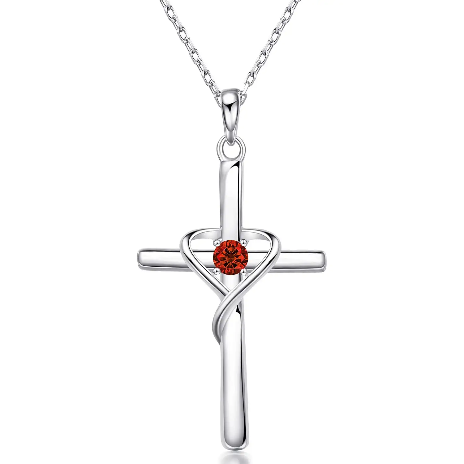 Carline OEM High Quality 925 Sterling Silver 18K Gold Plated Cross 5A CZ Birthstone Necklaces Jewelry Gifts for Women Men