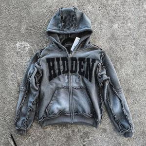 เสื้อฮู้ดวินเทจสโตนวอช ผ้าฝ้ายถัก 100% ปักตัวอักษรด้วยคริสตัล คอลเลคชั่นฤดูหนาว-ฤดูใบไม้ผลิ ทรงหลวม ไซส์ XS - Product Image 1