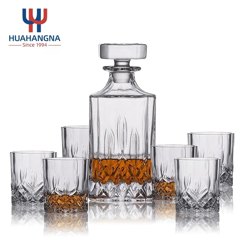 Logo personalizzato inciso 26.7oz 800ml Crystal Plain Square Liquor Whisky Decanter con Set di bicchieri da Whisky