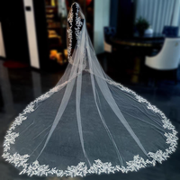 ROMANTIC Luxury Single Layer Long Big Tail Wedding Veil Flower Lace Bridal Veil Tanpa Sisir