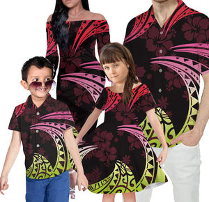 Conjunto familiar polinesio personalizado 2025, vestido y camisa con hombros descubiertos, diseñ<span class=keywords><strong>o</strong></span> Tropical <span class=keywords><strong>Elei</strong></span>, ropa de Festival Cultural, venta al por mayor - Product Image 2
