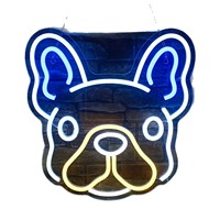 Luz LED de neón para mascotas, diseño de gato y perro salchicha mordiendo el cuchillo, de acrílico azul, decoración de pared para dormitorio, insignia luminosa de equipo, regulable