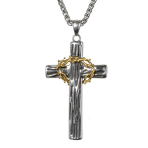 Collier pendentif croix ornée en acier inoxydable 316L avec perles de chapelet mains en prière 3D pour homme, bijoux vintage gothique, style motard, audacieux et rétro - Product Image 3