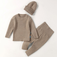 Ensemble Pull Personnalisé Tricoté de Couleur Unie Neutre pour Bébés Garçons – Lot de 3 Pièces de Vêtements d'Hiver Tricotés pour Nourrissons et Tout-Petits