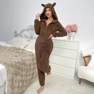 Pijama Enterizo con Capucha de <span class=keywords><strong>Oso</strong></span> Pardo para <span class=keywords><strong>Mujer</strong></span>, Suave y Cálido, de Franela, Manga Larga, para Otoño e Invierno - Product Image 2