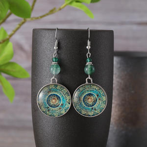 Vintage <b>Green</b> Mandala Flower Pendant <b>Earrings</b> Ethnic Style Round Dream Catcher Long Dangle <b>Earrings</b> for Girl Travel - Product Image 4