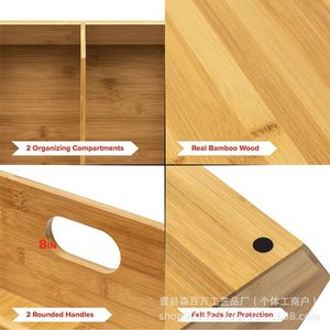 <b>Wooden</b> Desktop <b>Storage</b> Box Rectangular Open Top With Compartments For Kitchen Bathroom Organizer - Product Image 4
