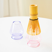 Bol à matcha transparent avec bec verseur et support, ensemble de bol à matcha en verre et support pour fouet, outils de cérémonie du thé japonais