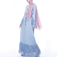 Gaun Muslim Kaftan Panjang Wanita Mewah Berenda Gaya Arab Dubai Abaya Muslim