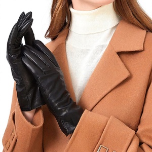 Guantes de piel de oveja para mujer, guantes cálidos de invierno con forro de cachemira para pantalla táctil, guantes vintage para uso diario al aire libre - Product Image 4