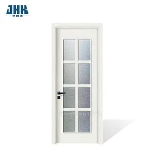 JHK-G18 white primer Frosted tempered glass Glass Door Designs Interior wooden doors Exterior Wooden Doors With Staine