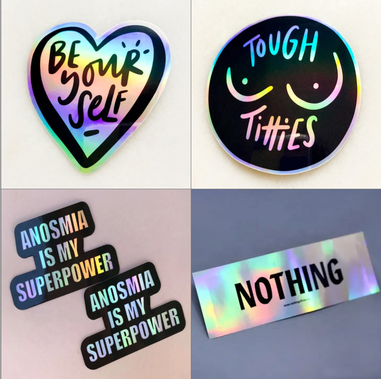 Высечки самоклеющиеся Светоотражающая Радуга голографической фольги этикетки на заказ голограммные Стикеры