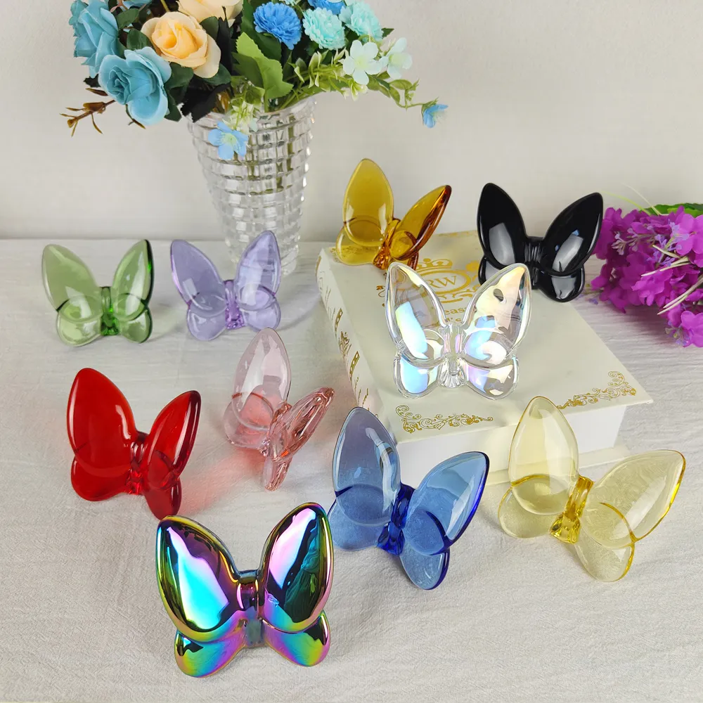 Borboleta de vidro para decoração, borboleta elegante de vidro para casamento