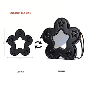 Bolso de Hombro Pequeño para Mujer con Ventana Transparente, Diseño de Flor y Estrella, Bolso Ita Personalizado, de Cuero Italiano, Venta al por Mayor para Proveedores - Product Image 1