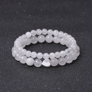 Bracelet en pierres précieuses naturelles 6/8 mm, bracelet en cristal <span class=keywords><strong>de</strong></span> guérison, perles <span class=keywords><strong>de</strong></span> quartz <span class=keywords><strong>rose</strong></span> en forme <span class=keywords><strong>de</strong></span> cœur, bracelet extensible élastique pour cadeau unisexe - Product Image 2
